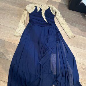 COSTUME GALLERY BLUE & TAN NUDE LYRICAL JAZZ COMPETITION DANCE COSTUME MEDIUM AD